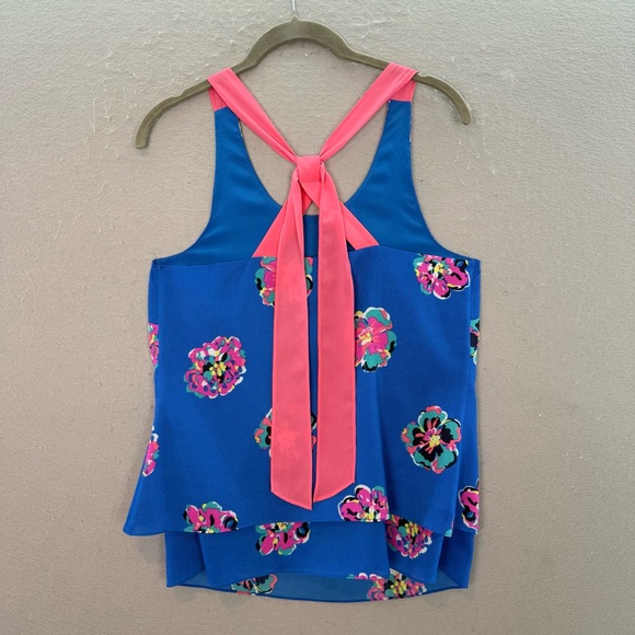 Lilly Pulitzer -women’s blue pink Maris tank top back bow blouse floral print XS - Picture 3 of 5